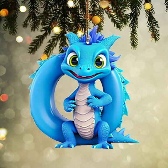 pathside 8 cm Personalized Dinosaur Christmas Ornament 26 Letters Hanging Pendant Ornaments Funny Dinosaur Decor for Kids Initial Letter Hanging Christmas Decorations (Q)