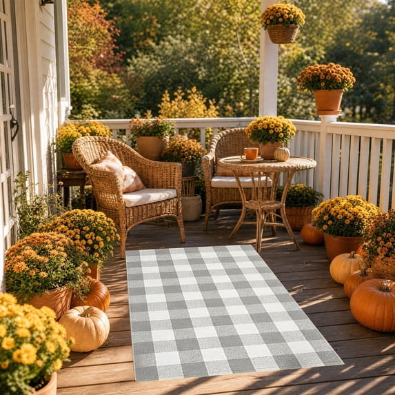 pathside Area Rug for Bedroom Living Room Rugs Thanksgiving Plaid Doormat Non-Slip Washable Entry Mat Fall Gray