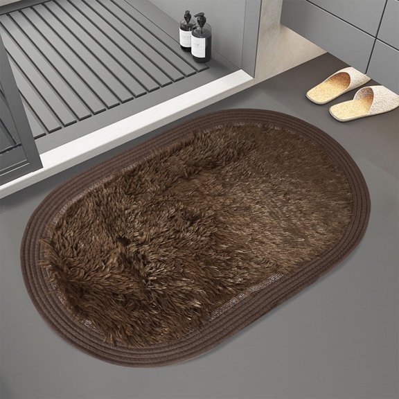 pathside Bedroom Rugs Area Rug for Living Room Braided Plush Carpet Non-Slide Soft Mat with Tassels Front Door Brown