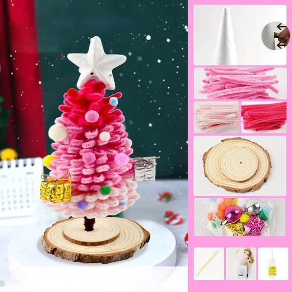 pathside Christmas Tree Crafts, Twist Bar Christmas Tree, No Cut Christmas Tree Crochet Materials, Small Christmas Tree Crochet for Festive Ornaments, Dreamy Pink