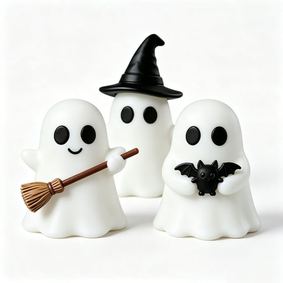 pathside Cute Glowing Ghost Halloween Tabletop Decor, Luminous Figurine for Party, Spooky Night Light for Ghost House (1.38x0.98x0.98in)