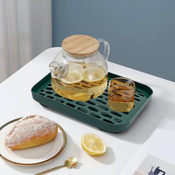 pathside Dish Drain Tray, 2-Tier Drain Tray, Plastic Tea Tray for for Cup, Fruit Tea Coffee Water Cup Tray Holder Detachable Tableware Drain Rack Kitchen Sink Storage Tray, Green