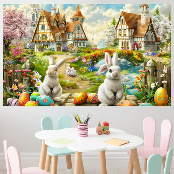 pathside Easter Backdrop,Happy Easter Banner, Easter Banners Decorative Photos Backgrounds Easter Decorations Activities Outdoor Party Supplies Easter Decorations for the Home Yard Party Supplies