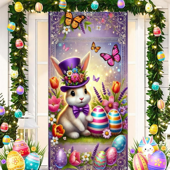 pathside Easter Backdrops for Photography, Easter Decorations, Easter Banner Background Fabricfor Party Decor Photo Prop Booth Indoor Outdoor, 90x180cm/35.43x70.87 in