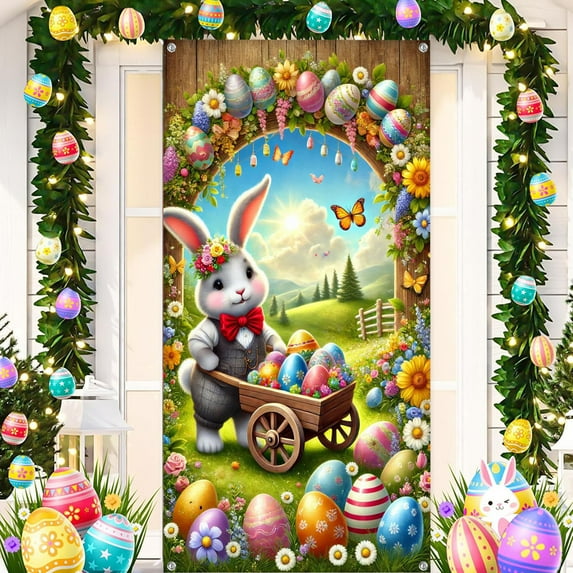 pathside Easter Backdrops for Photography, Easter Decorations, Easter Banner Background Fabricfor Party Decor Photo Prop Booth Indoor Outdoor, 90x180cm/35.43x70.87 in