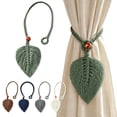 thumbnail image 1 of pathside Farmhouse Curtain Holdbacks Handwoven Leaf Tiebacks Khaki, Polyester, No-Drill Drapes Holder, Summer Khaki, 1 of 7