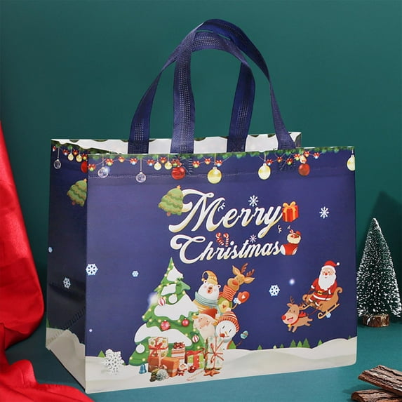 pathside Large Christmas Tote Bags with Handles, 13" x 10" Reusable Christmas Gift Bags, Multifunctional Non-Woven Gift Wrapping Grocery Shopping Bags for Xmas's Party Supply, Christmas Decorations