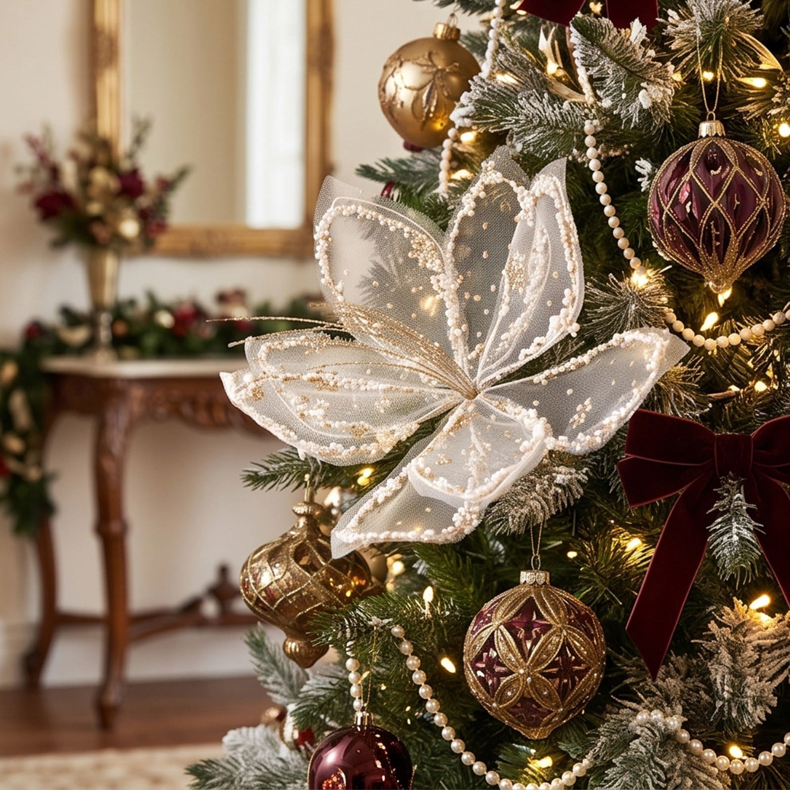 pathside Mesh Flower Tree Decorations, Christmas Floral Picks, for ...
