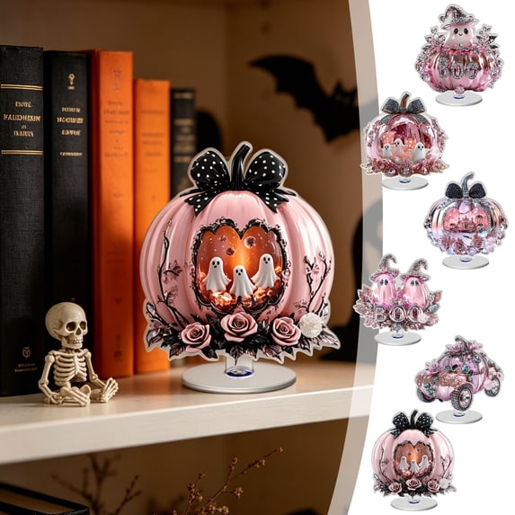 pathside Pumpkin 360 Rotating Stand Halloween Tabletop Display, Spinning Acrylic Ornament Party, Festive Decoration Events (3.94x3.94x0.39in)
