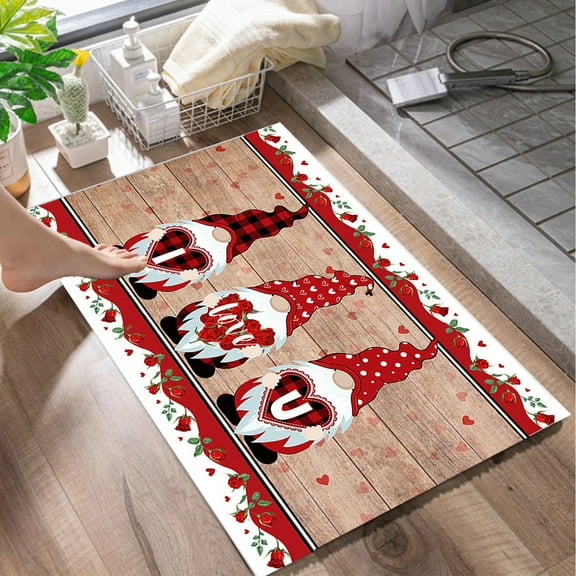 pathside Red Valentine's Day Area Rug, Valentines Bathroom Rugs Decorations Indoor, Low-Profile Washable Area Rugs for Home Kitchen Living Room Bedroom Bathroom Decor 40x60cm