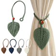 thumbnail image 1 of pathside Rope Curtain Tiebacks Woven Leaf Straps Gray, Tassel Design, Bohemian Window Treatment, Summer Gray, 1 of 7