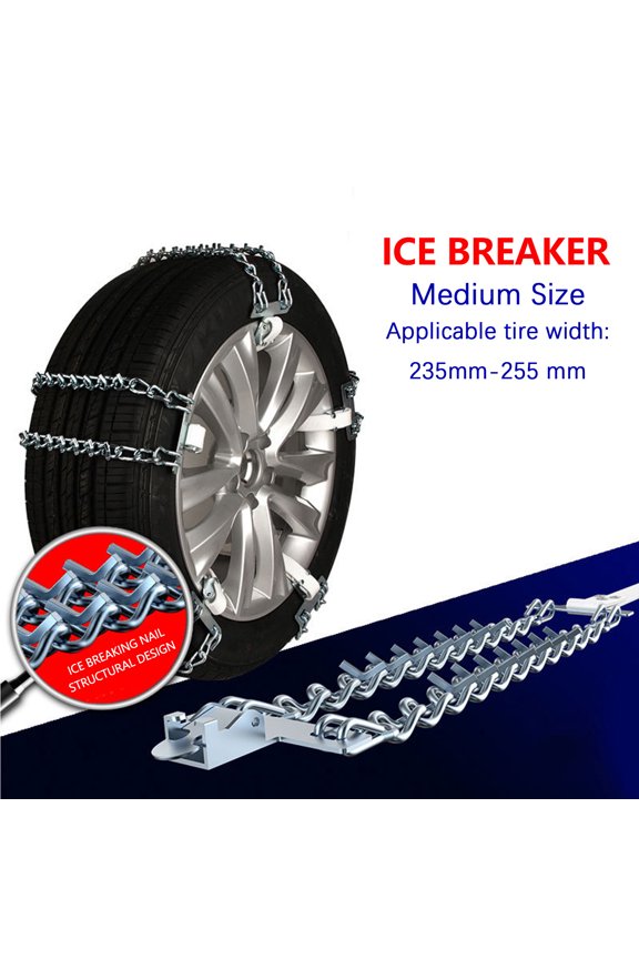 Snow Tire Chains for Car, Portable Metal Anti-skid Chains, Thickened Ice Breaking Nail Mud Snow Sand Universal Emergency Chain, Tire Width 235-255 mm
