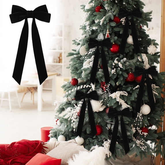 pathside Velvet Bows for Christmas Tree, Small Cute Velvet Christmas Bow, Vintage Velvet Ribbon Bows for Christmas Tree Bows Xmas Home Outdoor Indoor Decoration (Black)