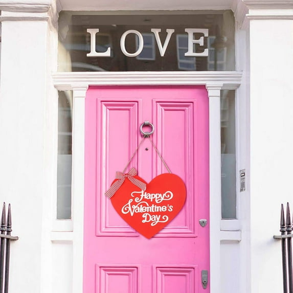 pathside Valentines Day Door Sign Wooden Valentines Door Decoration, Love Valentine's Day Heart Wood Hanging Ornaments for Valentine Day Wedding Engagement Anniversary (Red)