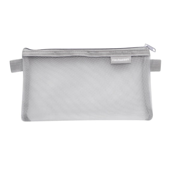 pathside Zipper Mesh Pouch Pencil Pouch, Transparent Nylon Mesh File Bag for Office Supplies Travel Storage Bag, Gray