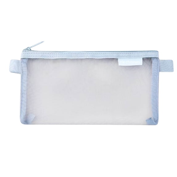 pathside Zipper Mesh Pouch Pencil Pouch, Transparent Nylon Mesh File Bag for Office Supplies Travel Storage Bag, Light Blue