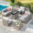 thumbnail image 1 of patio 8-Piece Patio Furniture Set with 43" Fire Pit Table, Outdoor Conversation Set & 60,000 BTU 43 Inch Rectangle Propane Fire Pit with Water Resistant Grey Thick Cushions, Grey, 1 of 27