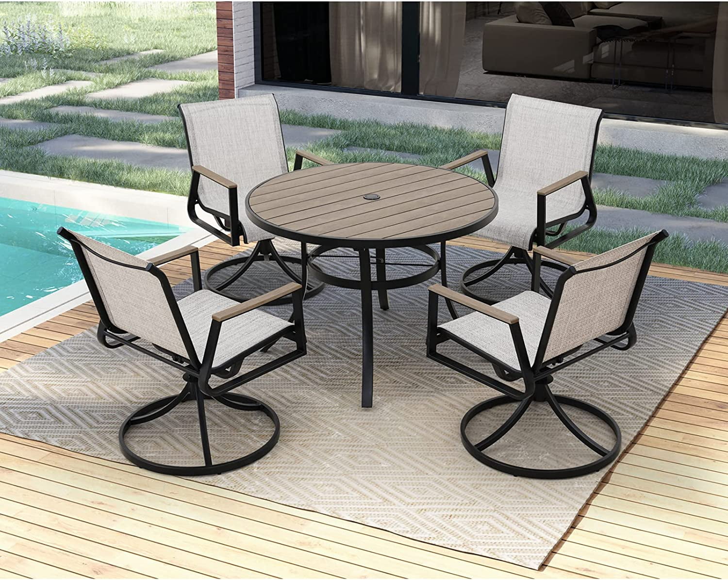 patio Pasadena Dining Set with Motion Chair 5 Pieces Steel Dining Set