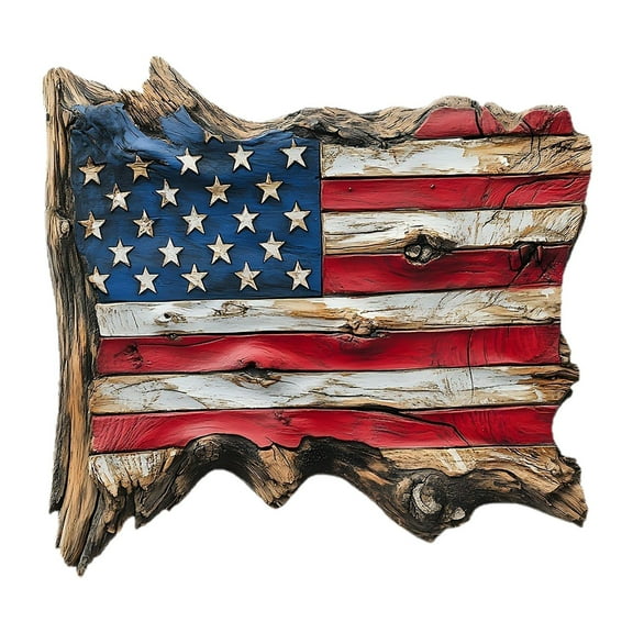 patriotic Wooden American Flag wall hanging Sign 4th of July Wood Block Patriotic Wall Art 4th of july Decor for Memorial Veterans Day Wall Decorations, 7.87 x 7.48 Inches
