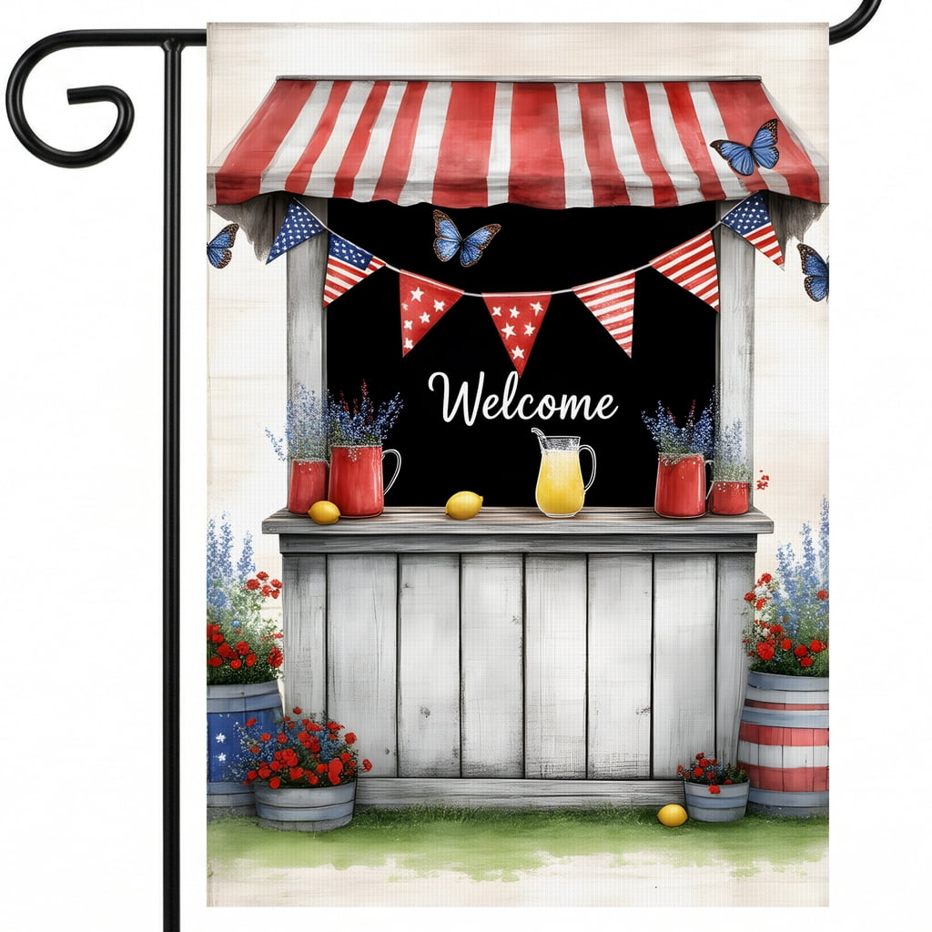 patriotic garden flags for outside A welcome sign on the side of a ...