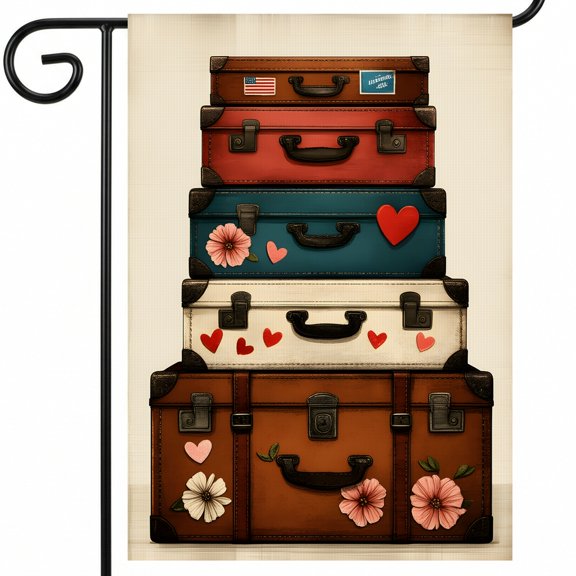 patriotic garden flags A stack of suitcases with hearts and flowers on them. .com patriotic 28x40" Vertical Decor Size red white and blue decorations outdoor