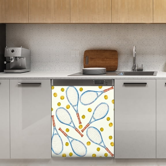 pattern with tennis rackets with tennis balls Dishwasher Magnet Cover Decorative Sticker for Home Cabinet Kitchen 23" x26"