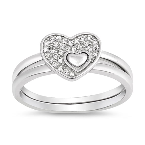 pave Set Clear Cubic Zirconia Double Puzzle Heart Ring Sterling Silver Size 10