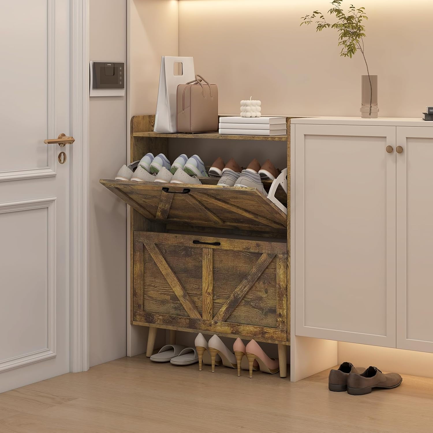 pawty Shoe Storage Cabinet with 2 Flip Drawers, Large Shoe Organizer ...