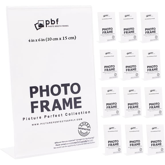 pbf 4x6 Acrylic Sign Holder | 4 x 6 Vertical Stand Up Slanted Sign Holder | Acrylic Stands for Display | Clear Picture Frame, Menu Table Top Stand, Plastic Flyer Holder (12-Pack)