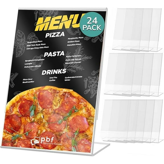 pbf 4x6 Clear Picture Frame | 4 x 6 Acrylic Picture Frame | Vertical Acrylic Stands for Display | Plastic Photo Frame | Slanted Plastic Picture Frames for Table Sign, QR Code Display (24-Pack)