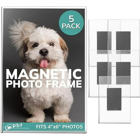 pbf 4x6 Magnetic Picture Frames for Refrigerator | 4 x 6 Clear Magnetic Acrylic Frames | Magnetic Photo Holders for Fridge, Locker, Photo Board, Art Display, Sign Holder (5-Pack)