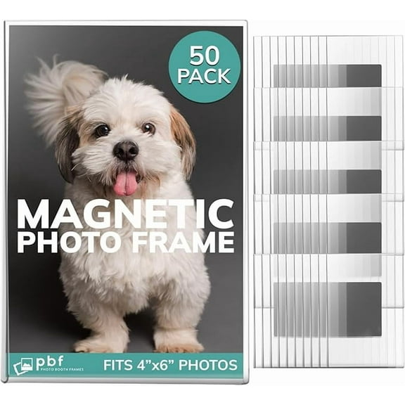 pbf 4x6 Magnetic Picture Frames for Refrigerator | 4 x 6 Clear Magnetic Acrylic Frames | Magnetic Photo Holders for Fridge, Locker, Photo Board, Art Display, Sign Holder (50-Pack)