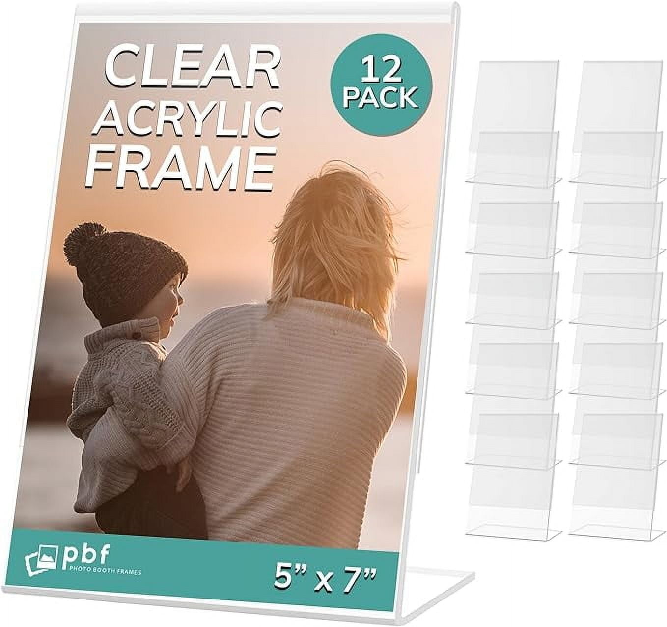 pbf 5x7 Acrylic Sign Holder | 5 x 7 Vertical Stand Up Slanted Sign Holder | Acrylic Stands for Display | Clear Picture Frame, Menu Table Top Stand, Plastic Flyer Holder (12-Pack)