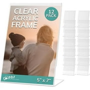 pbf 5x7 Acrylic Sign Holder | 5 x 7 Vertical Stand Up Slanted Sign Holder | Acrylic Stands for Display | Clear Picture Frame, Menu Table Top Stand, Plastic Flyer Holder (12-Pack)