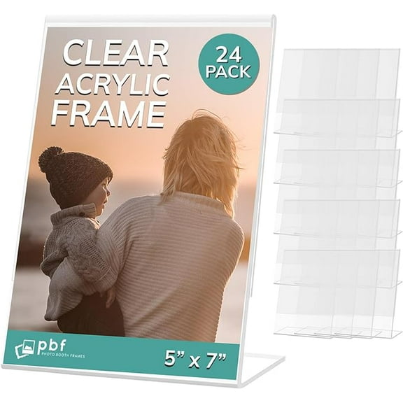 pbf 5x7 Acrylic Sign Holder | 5 x 7 Vertical Stand Up Slanted Sign Holder | Acrylic Stands for Display | Clear Picture Frame, Menu Table Top Stand, Plastic Flyer Holder (96-Pack)