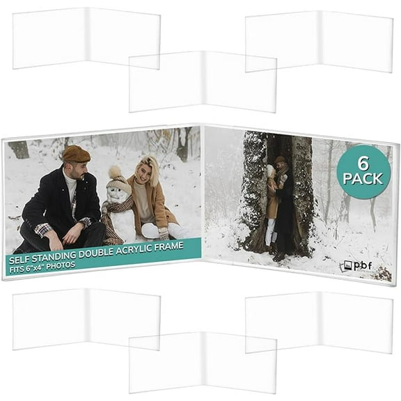 pbf 6x4 Double Picture Frame | 6 x 4 Acrylic Sign Holder | Horizontal Self Standing Sign Holder | Acrylic Stands for Display | Clear Picture Frame, Menu Table Top Stand, Plastic Flyer Holder (6-Pack)