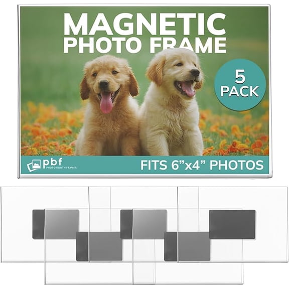pbf 6x4 Magnetic Picture Frames for Refrigerator | 6 x 4 Clear Magnetic Acrylic Frames | Magnetic Photo Holders for Fridge, Locker, Photo Board, Art Display, Sign Holder (5-Pack)