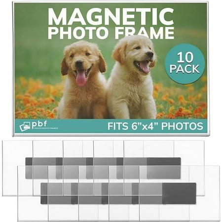 pbf 6x4 Magnetic Picture Frames for Refrigerator | 6 x 4 Clear Magnetic Acrylic Frames | Magnetic Photo Holders for Fridge, Locker, Photo Board, Art Display, Sign Holder (10-Pack)