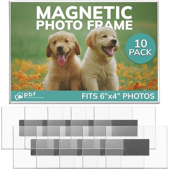 pbf 6x4 Magnetic Picture Frames for Refrigerator | 6 x 4 Clear Magnetic Acrylic Frames | Magnetic Photo Holders for Fridge, Locker, Photo Board, Art Display, Sign Holder (10-Pack)