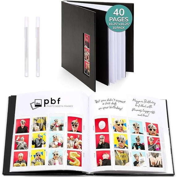pbf Scrapbook Photo Album, Guest Book with Photo Insert, Black Scrapbook with Plastic Sleeves & Black Pages, Scrapbook Album for 2x6 Photo Strips, Memory Book, Wedding Scrapbook