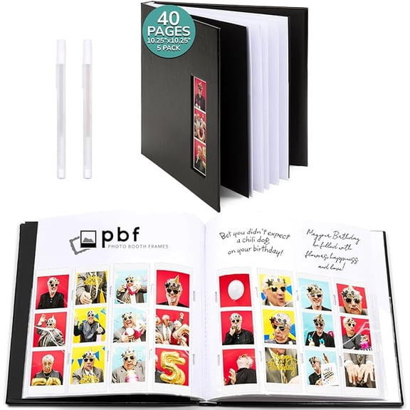 pbf Scrapbook Photo Album, Guest Book with Photo Insert, Black Scrapbook with Plastic Sleeves & Black Pages, Scrapbook Album for 2x6 Photos, Memory Book, Wedding Scrapbook (5-Pack)