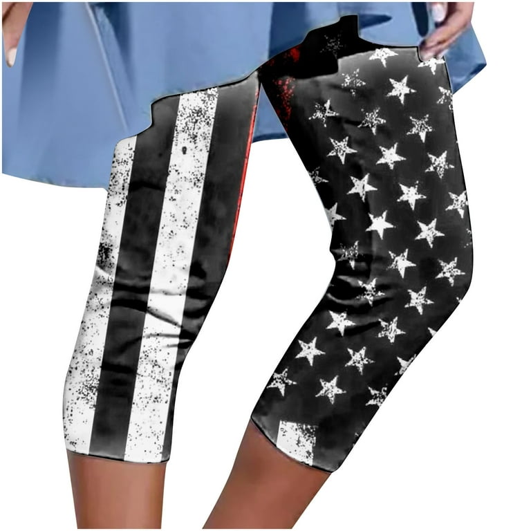 pbnbp 4th of July Capri Pants for Women Summer Casual American Flag Elastic  Waist Crop Leggings Womens Dressy Capris