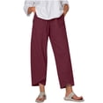 thumbnail image 1 of pbnbp Basic Solid Cotton Linen Pants for Women Plus Size High Waisted Elastic Drawstring Tulip Hem 7/8 Length Cropped Trousers Caspris for Women Summer Savings Clearance 2023!, 1 of 4
