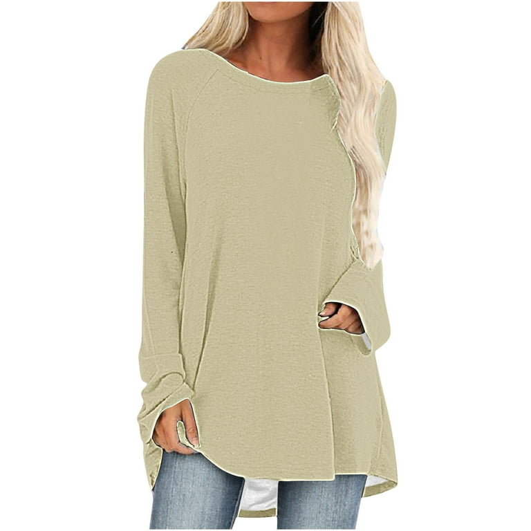 pbnbp Basic Tees for Women PLus Size Casual Solid Crewneck Long Sleeve  Fashion Fall Clothes 2023 Trendy Loose Flowy Tunic Tops to Wear with  Leggings 