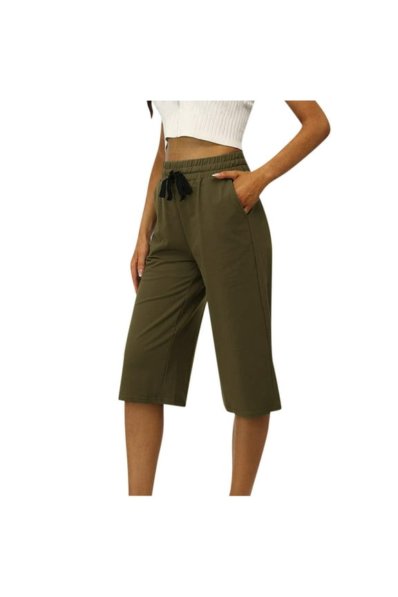 Capris for Women Casual Summer High Waisted Elastic Drawstring Cropped Trousers Womens Plus Size Capris Pants with Pockets S-5XL