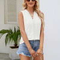 pbnbp Eyelet Tank Tops for Women Hollow Lace Trim Wave V Neck Dressy T Shirts Sleeveless Summer Blouses for Women Work Office