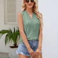 pbnbp Eyelet Tank Tops for Women Hollow Lace Trim Wave V Neck Dressy T Shirts Sleeveless Summer Blouses for Women Work Office