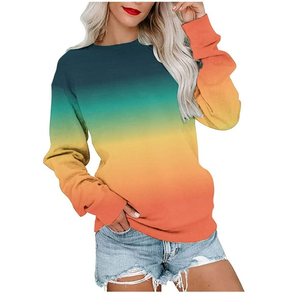 pbnbp Fall Sweater for Women 2023 Trendy Ombre Tie Dye Long Sleeve Pullover Casual Loose Fit Color Thin Crewneck Sweatshirts