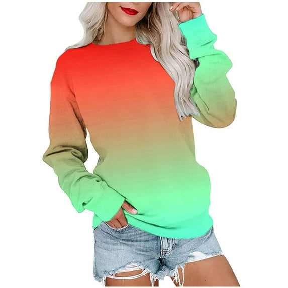 pbnbp Fall Sweater for Women 2023 Trendy Ombre Tie Dye Long Sleeve Pullover Casual Loose Fit Color Thin Crewneck Sweatshirts