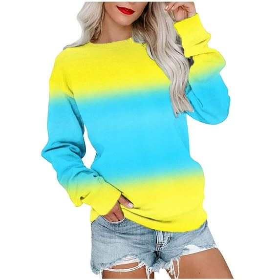 pbnbp Fall Sweater for Women 2023 Trendy Ombre Tie Dye Long Sleeve Pullover Casual Loose Fit Color Thin Crewneck Sweatshirts